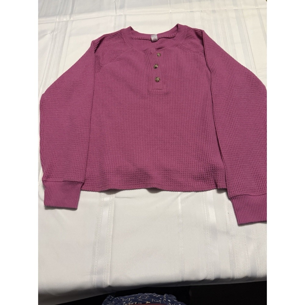 Old Navy Plush Tee Womens Large Purple Waffle Knit Henley Long Sleeve Shirt